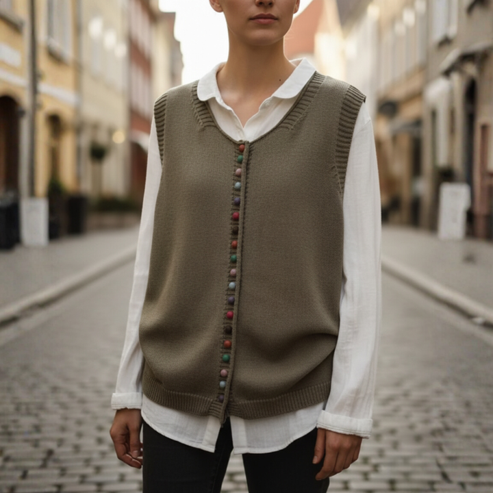 Gilet Maglia Donna Lana Acrilico Bottoni Colorati