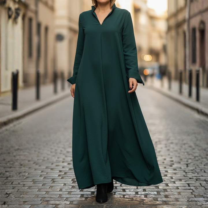 Abito Lungo Donna Collo Alto con Tasche