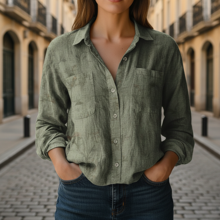 Camicia Donna a Maniche Lunghe con Motivo Floreale