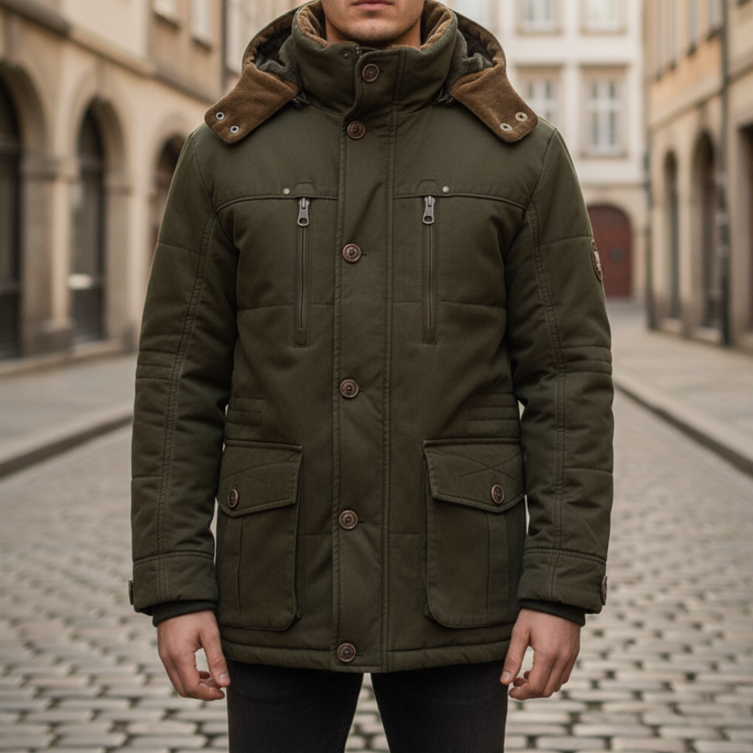Giacca Uomo Impermeabile con Cappuccio e Interno Pelliccia