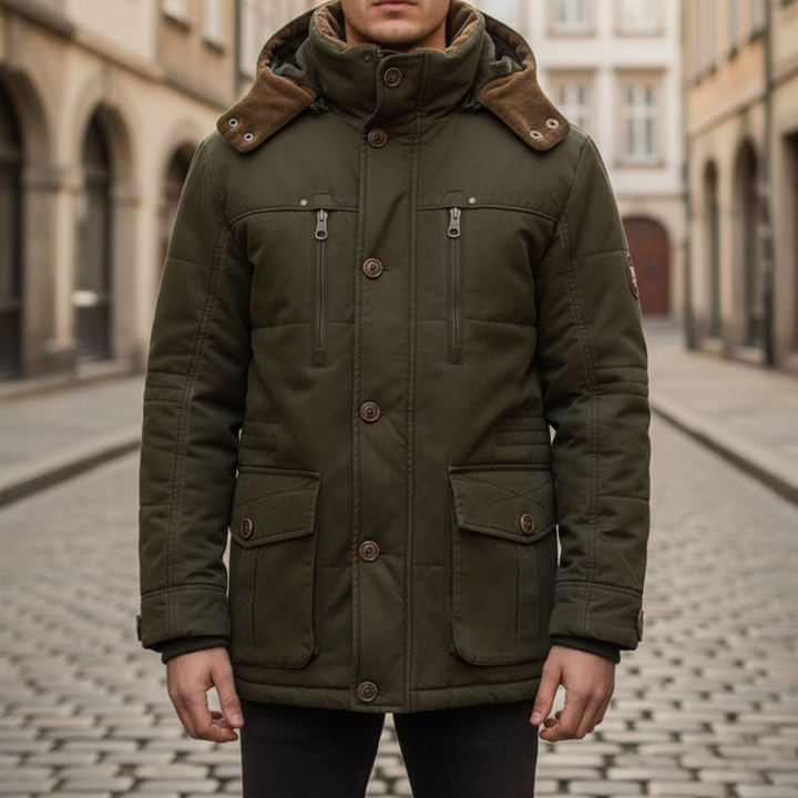 Giacca Uomo Impermeabile con Cappuccio e Interno Pelliccia