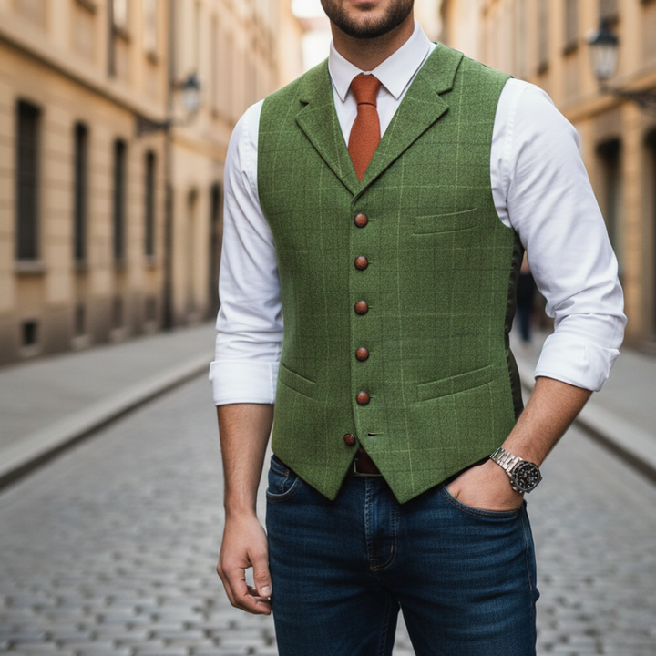 Uomo Gilet Monopetto Quadri Elegante