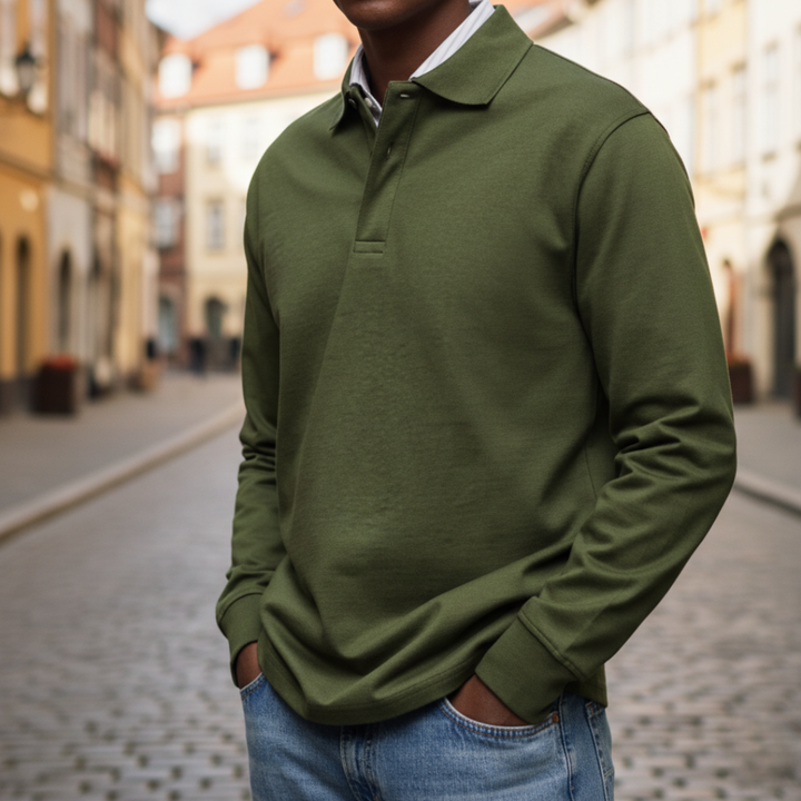 Polo Uomo a Maniche Lunghe con Colletto e Bottone