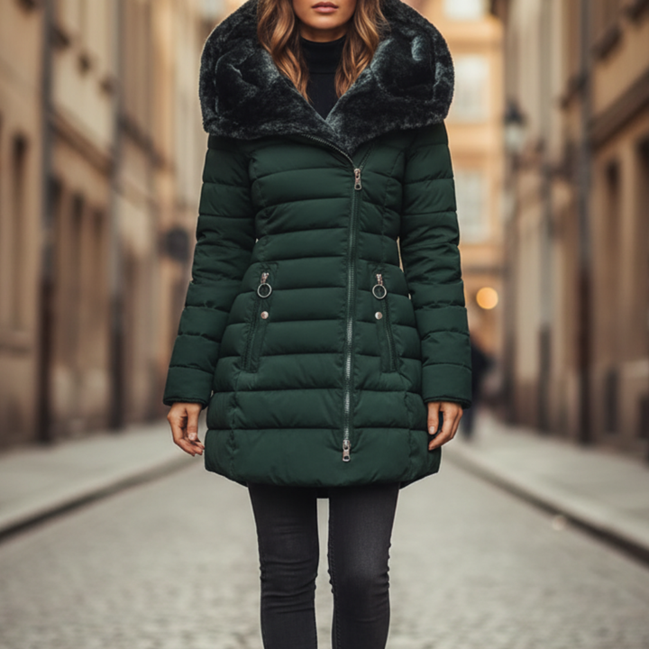 Giacca Piumino Donna Invernale Impermeabile Cappuccio Pelliccia Materiale