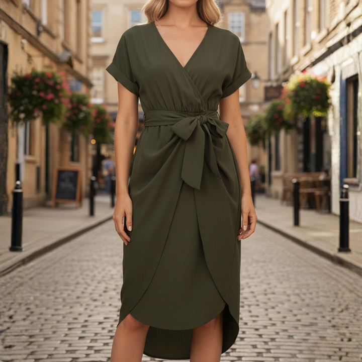 Vestito Donna in Tessuto Strutturato con Scollo a V