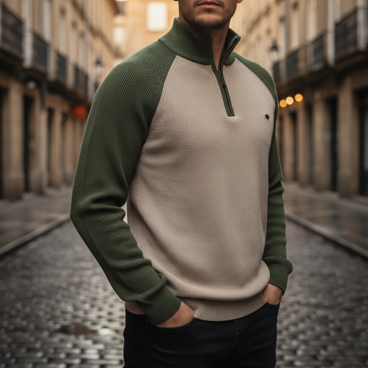 Maglione Uomo Collo Zip Materiale Misto
