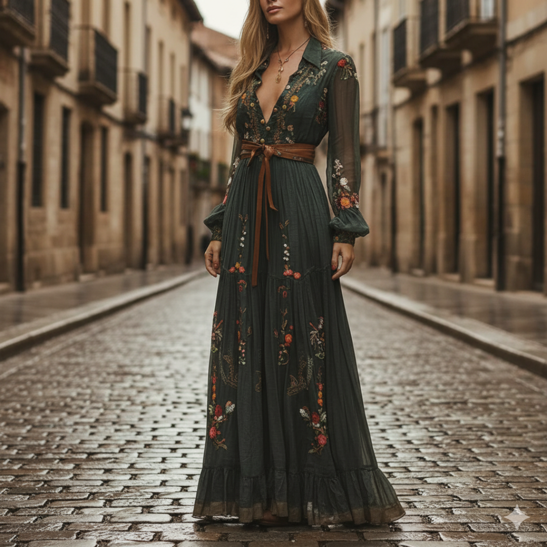 Abito Donna Lungo in Chiffon con Motivo Floreale