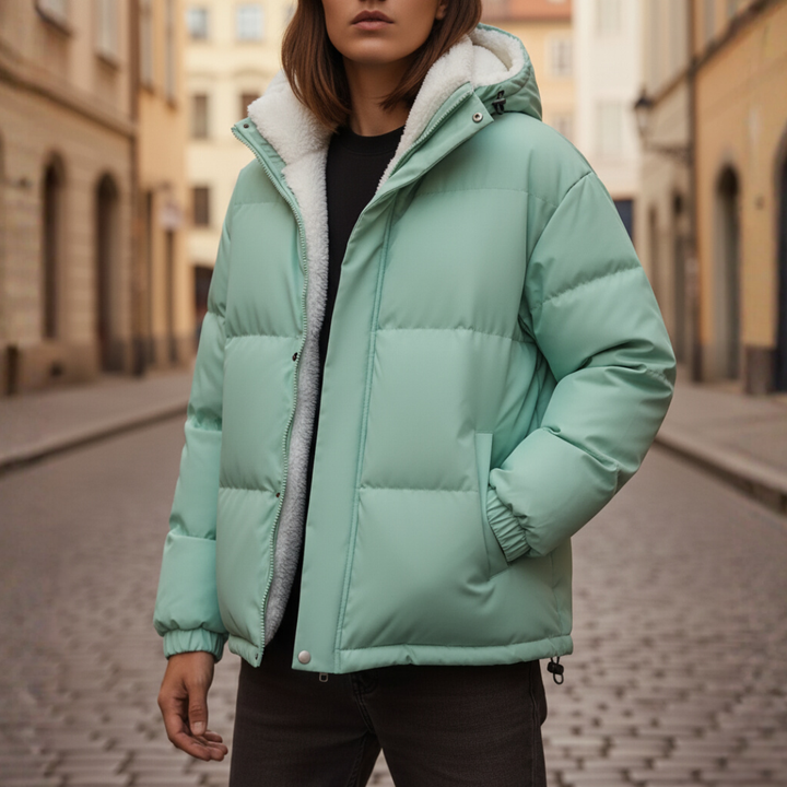 Women's Down Jacket with Hood Synthetic Fur Waterproof