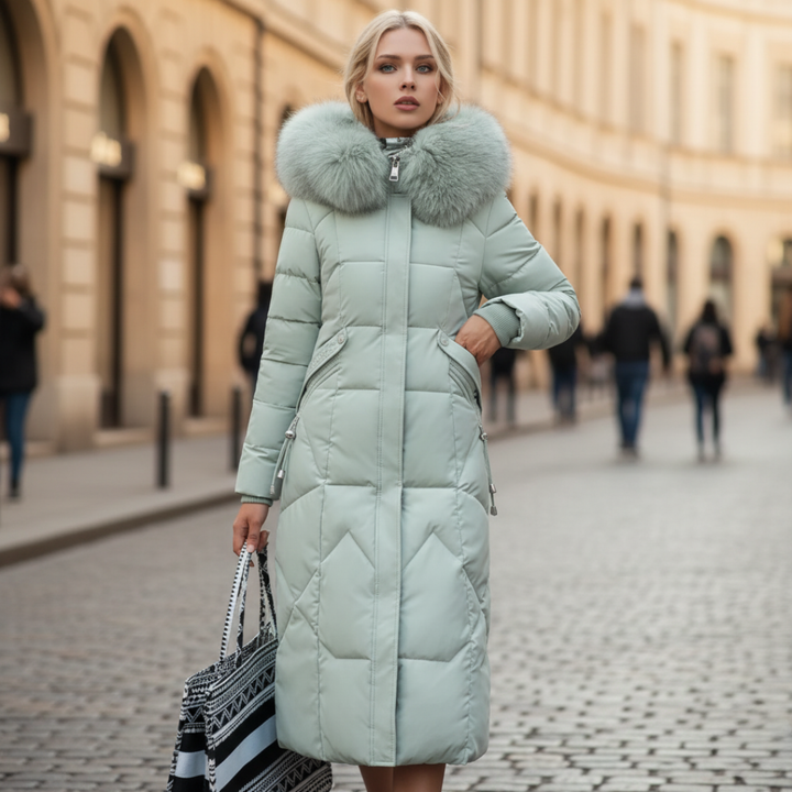 Damen Steppjacke mit Kapuze und Pelzkragen