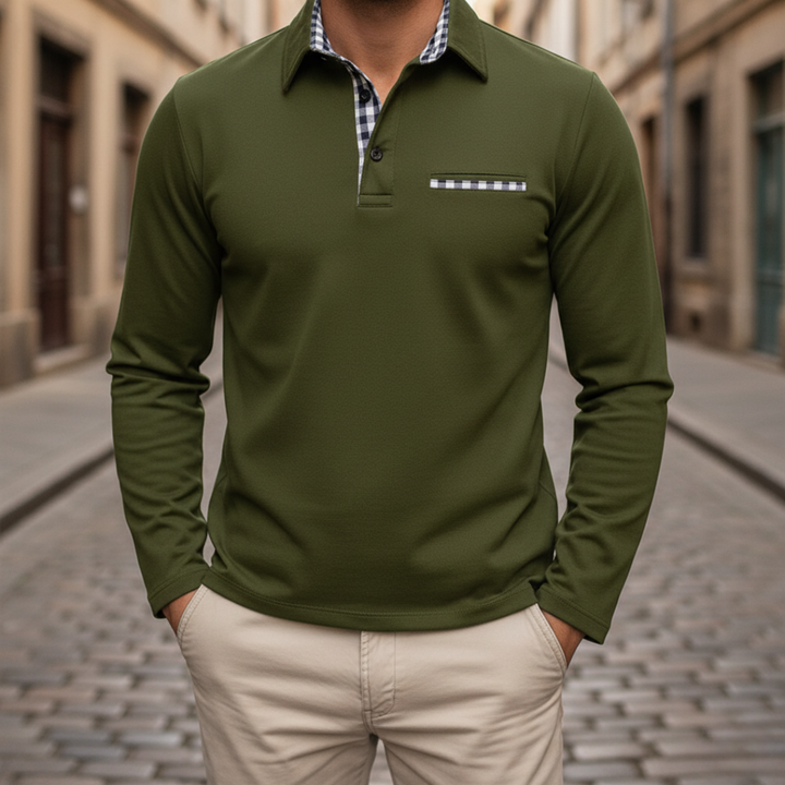 Maglione Uomo Collo Polo Lungo Maniche Tessuto Morbido