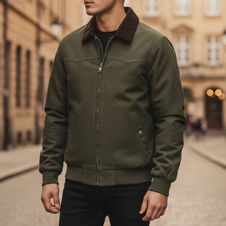 Men's Jacket with Synthetic Leather Collar