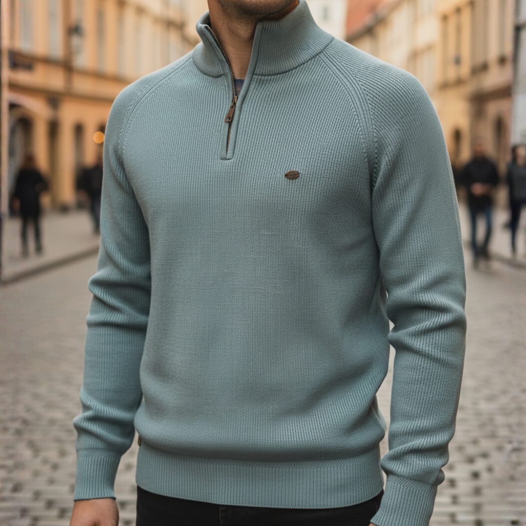 Maglione da uomo con colletto alto e mezzo zip