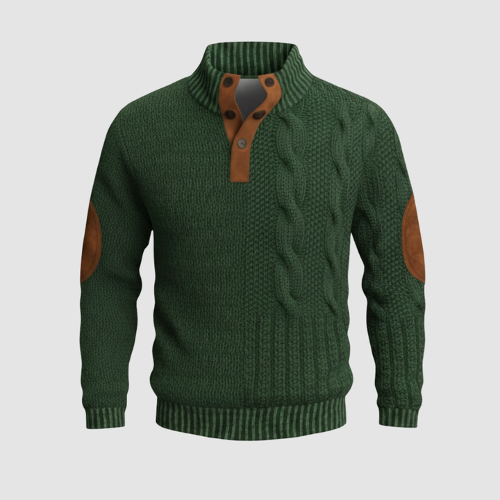 Maglione uomo con colletto alto e pelle scamosciata