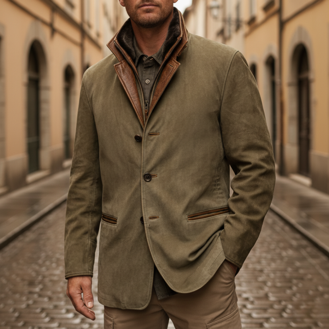 Giacca Uomo Invernale in Camoscio con Collo in Ecopelle