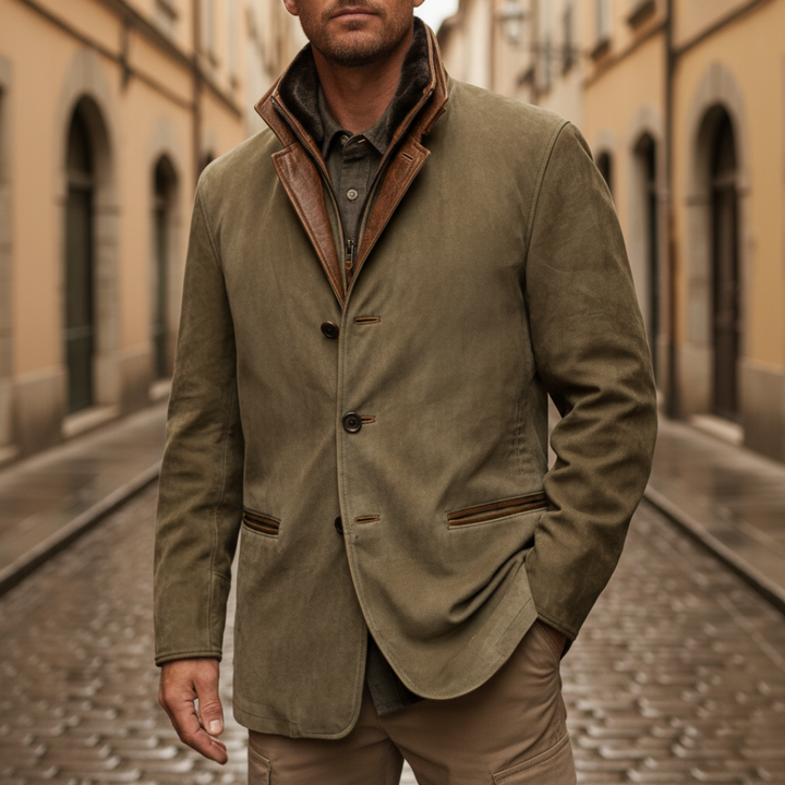 Giacca Uomo Invernale in Camoscio con Collo in Ecopelle