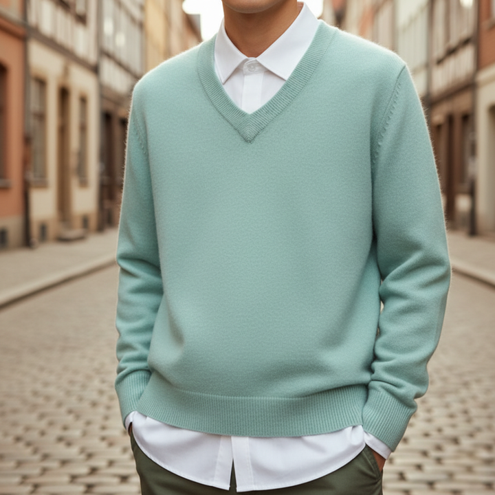 Maglione uomo a V in tinta unita