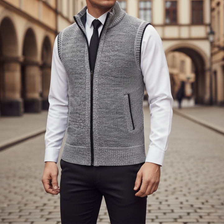Gilet Uomo Maglione Zip Collo Alto