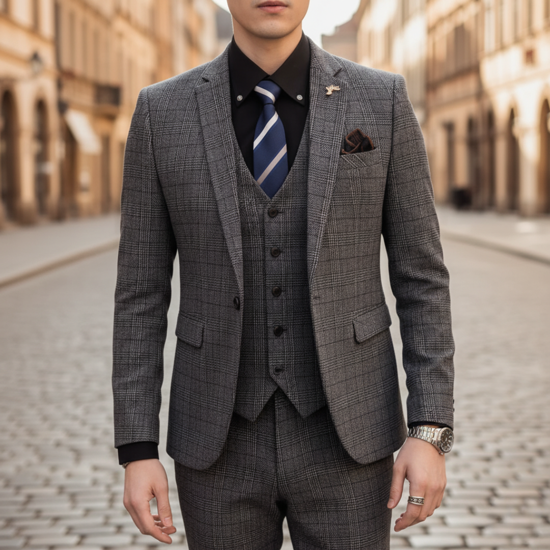 Herrenanzug 3-teilig aus kariertem Stoff