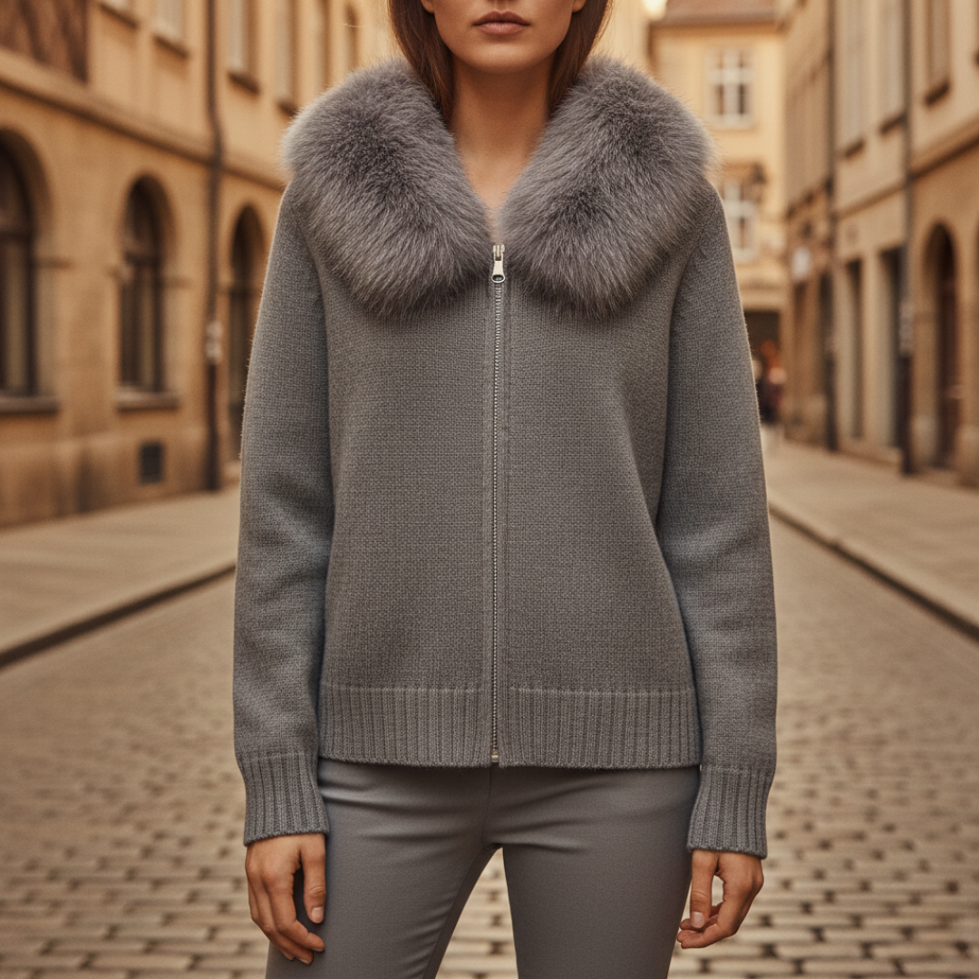 Damenjacke aus Mischgewebe mit Kragen aus Kunstpelz