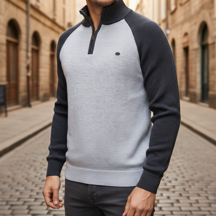 Maglione Uomo Collo Zip Materiale Misto