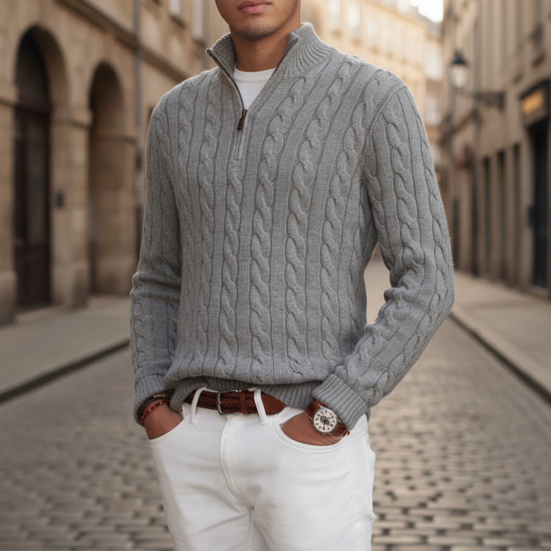 Uomo Maglione Treccia Mezza Zip