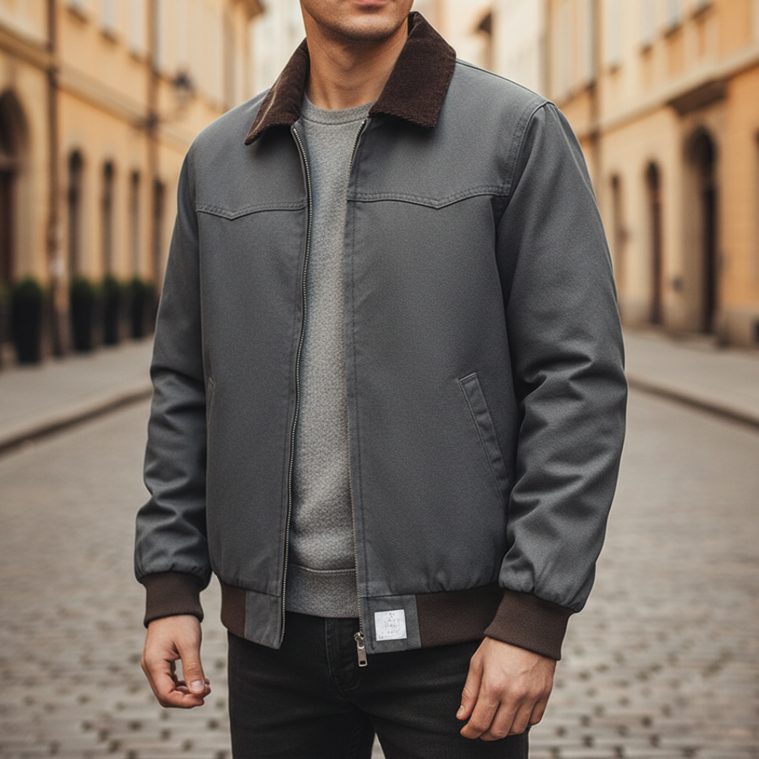 Men's Jacket with Synthetic Leather Collar