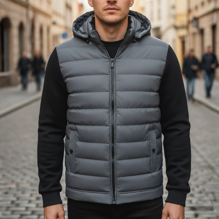 Men's Hybrid Jacket in Technical Fabric with Hood