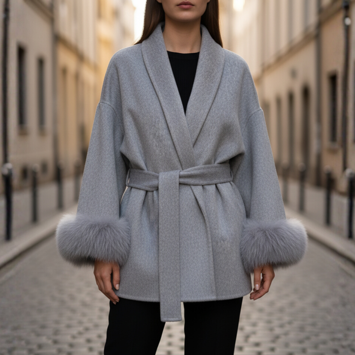 Cappotto Donna con Pelliccia Sintetica e Cintura