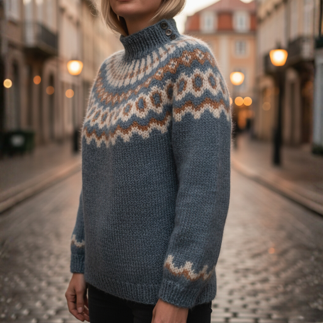 Maglione Donna Jacquard Invernale Collo Alto