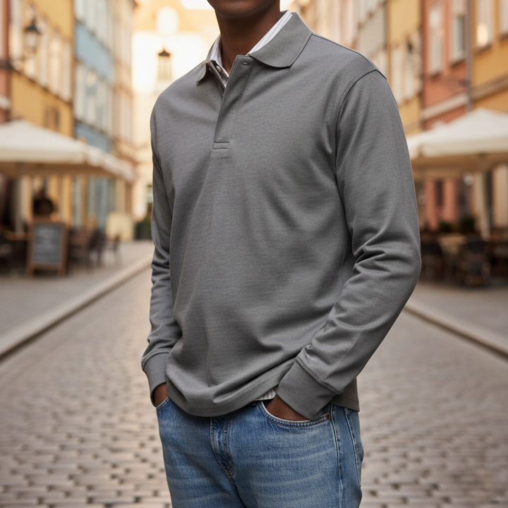 Polo Uomo a Maniche Lunghe con Colletto e Bottone