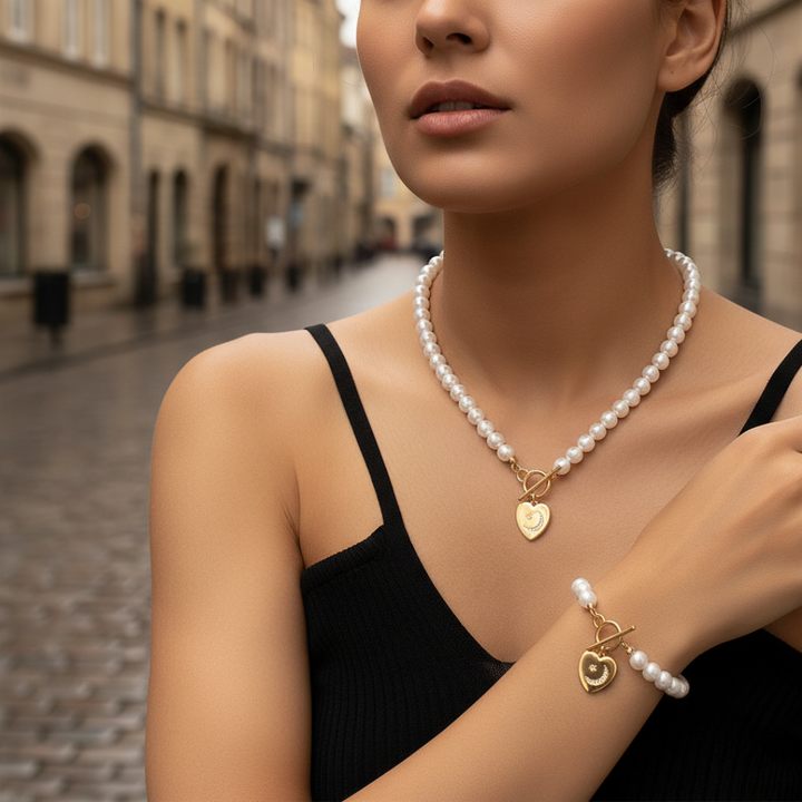 Collana e Bracciale Donna Perle Artigianali Cuore