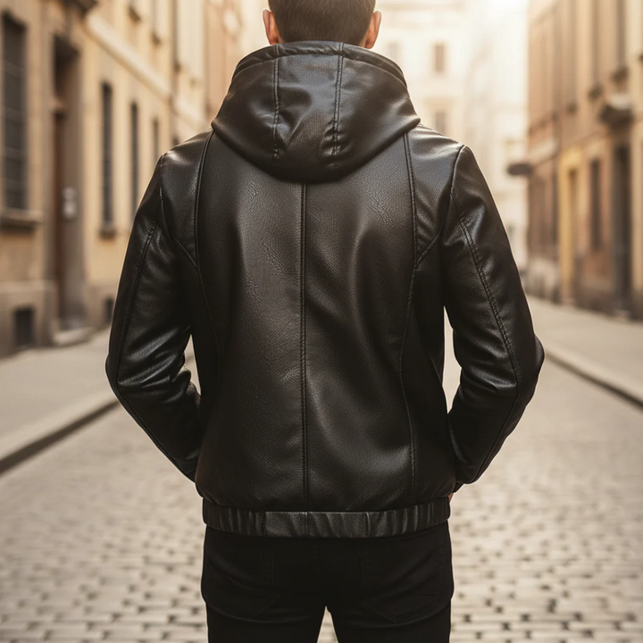 Herrejakke i Syntetisk Læder med Hætte