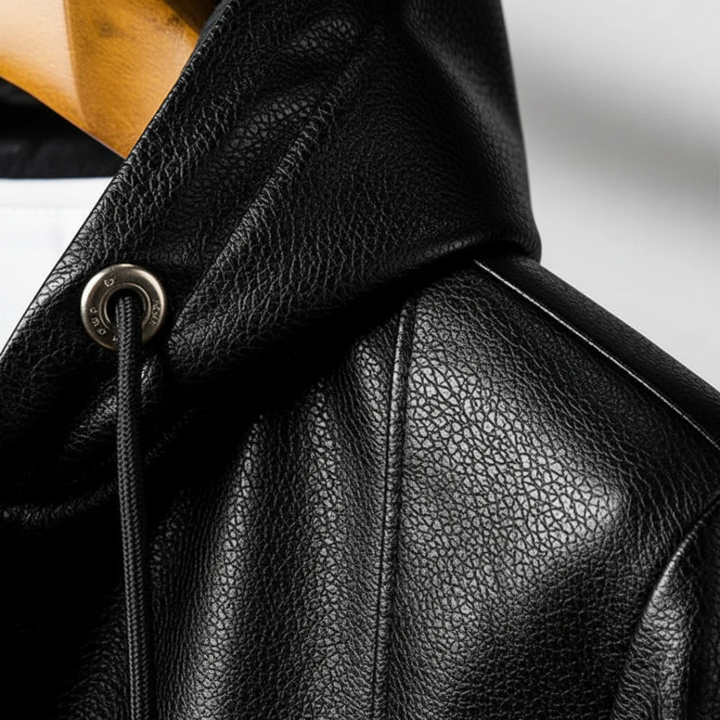 Herrejakke i Syntetisk Læder med Hætte