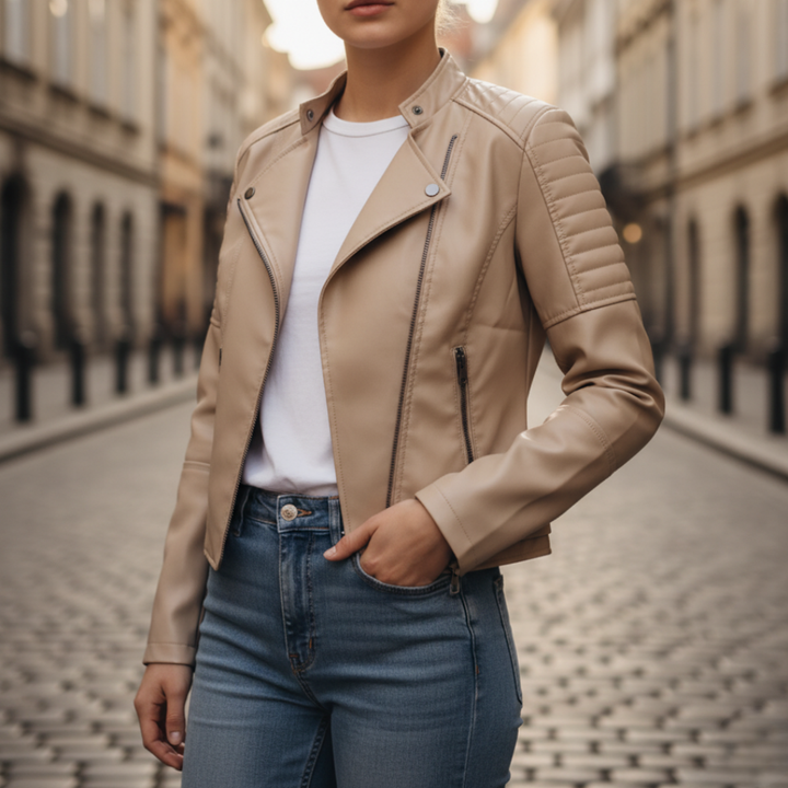 Giacca Donna in Ecopelle con Zip Frontale