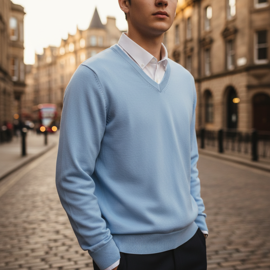 Maglione Uomo Collo a V Tessuto Morbido