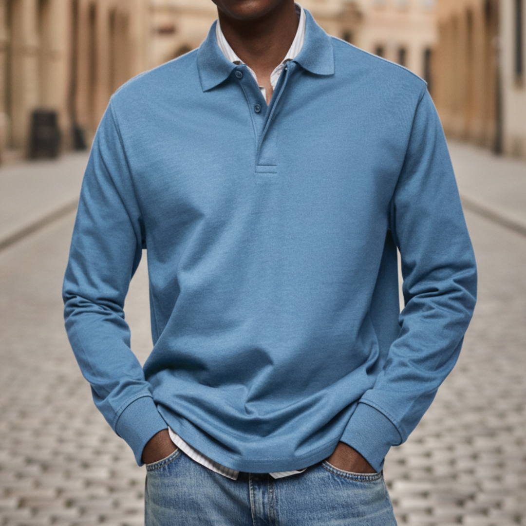 Polo Uomo a Maniche Lunghe con Colletto e Bottone