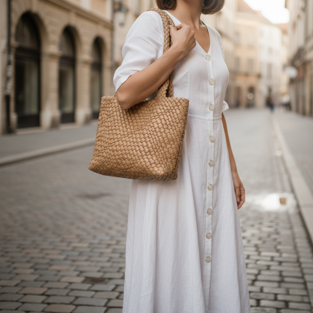Women's Woven Leather Tote Bag