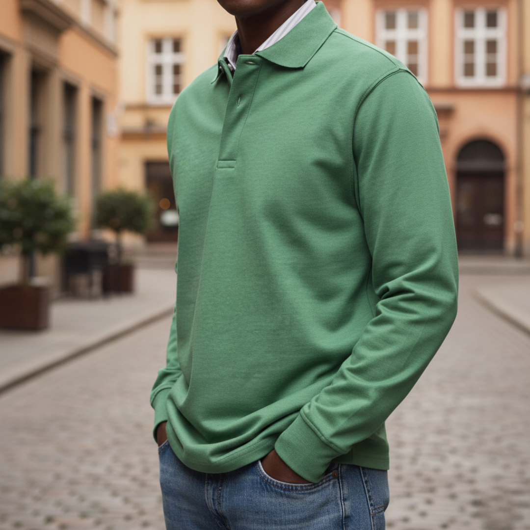 Polo Uomo a Maniche Lunghe con Colletto e Bottone