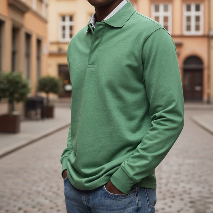 Polo Uomo a Maniche Lunghe con Colletto e Bottone