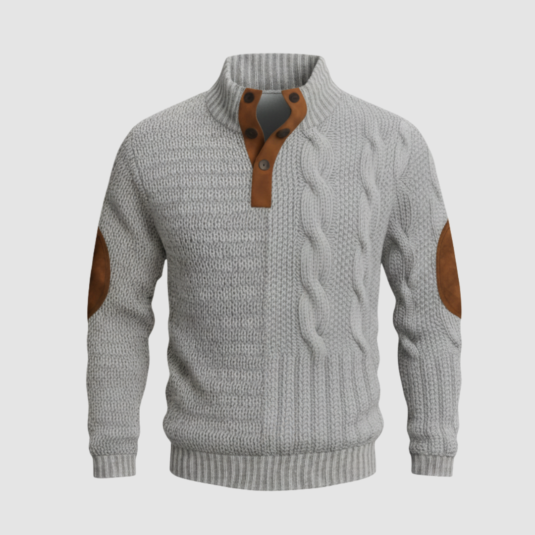 Maglione uomo con colletto alto e pelle scamosciata