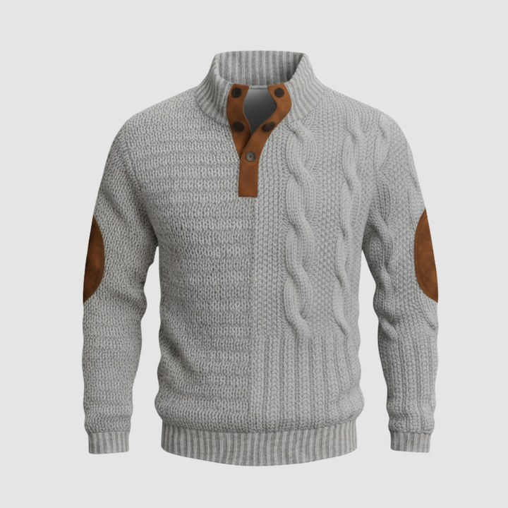 Maglione uomo con colletto alto e pelle scamosciata