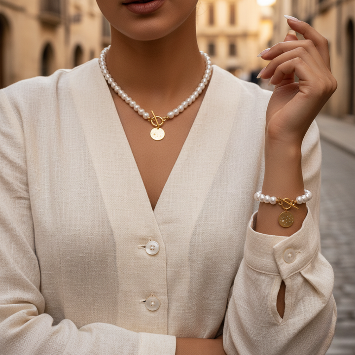 Collana e Bracciale Donna Perle Artigianali Cuore