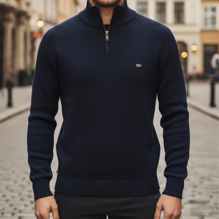 Maglione da uomo con colletto alto e mezzo zip