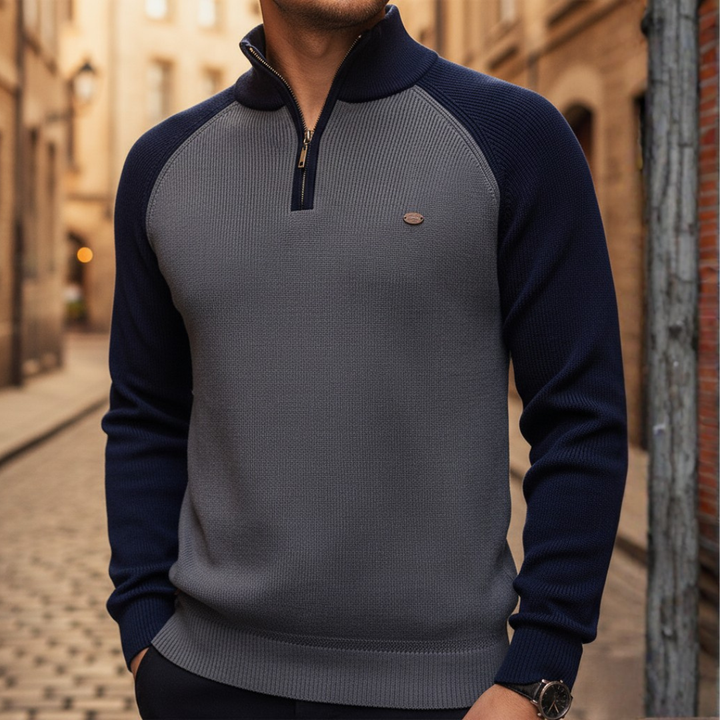 Maglione Uomo Collo Zip Materiale Misto