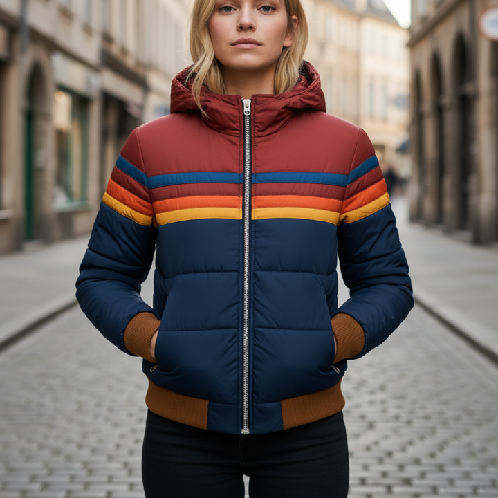 Piumino Donna Invernale Imbottito con Cappuccio e Righe