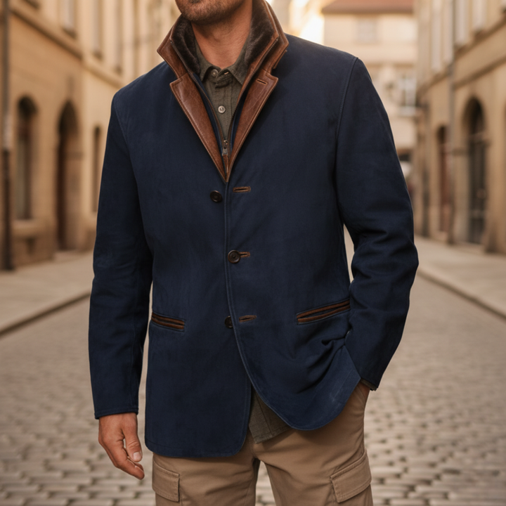 Giacca Uomo Invernale in Camoscio con Collo in Ecopelle