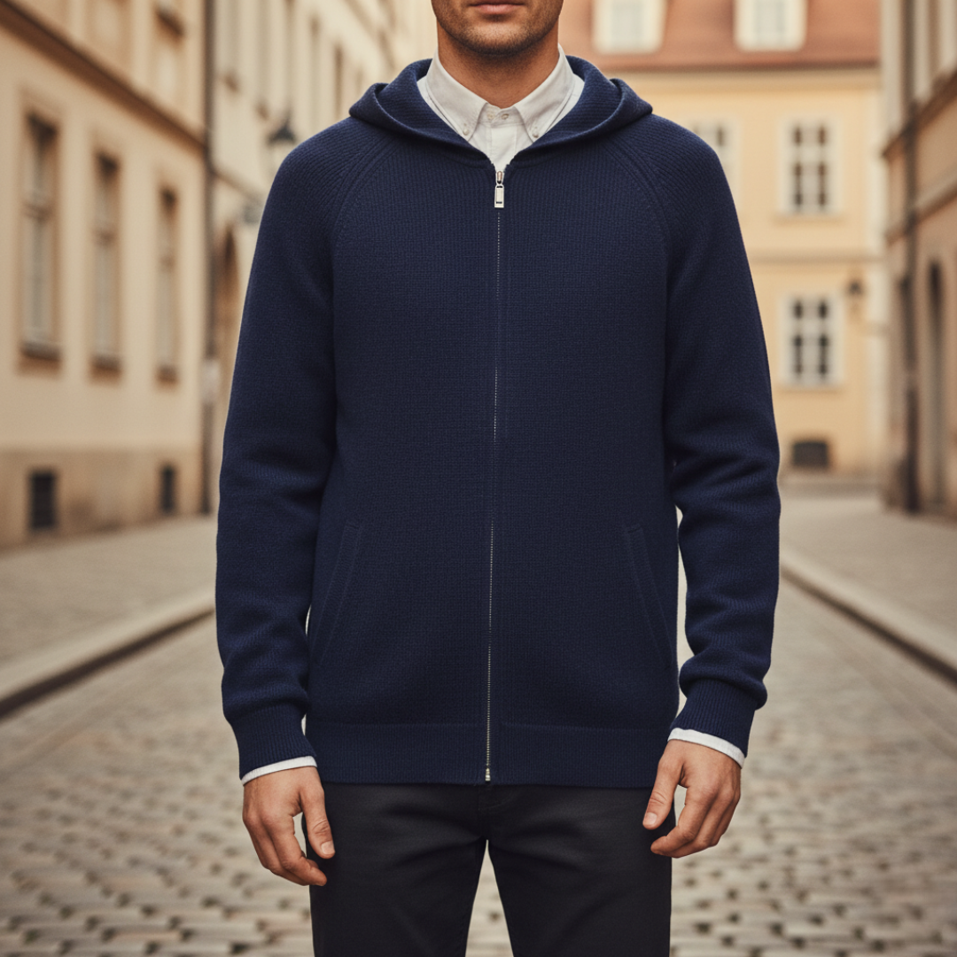 Cardigan Uomo con Cappuccio in Maglia Disponibile