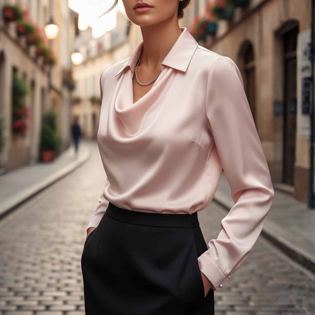 Camicia Donna con Collo Cowl a Maniche Lunghe