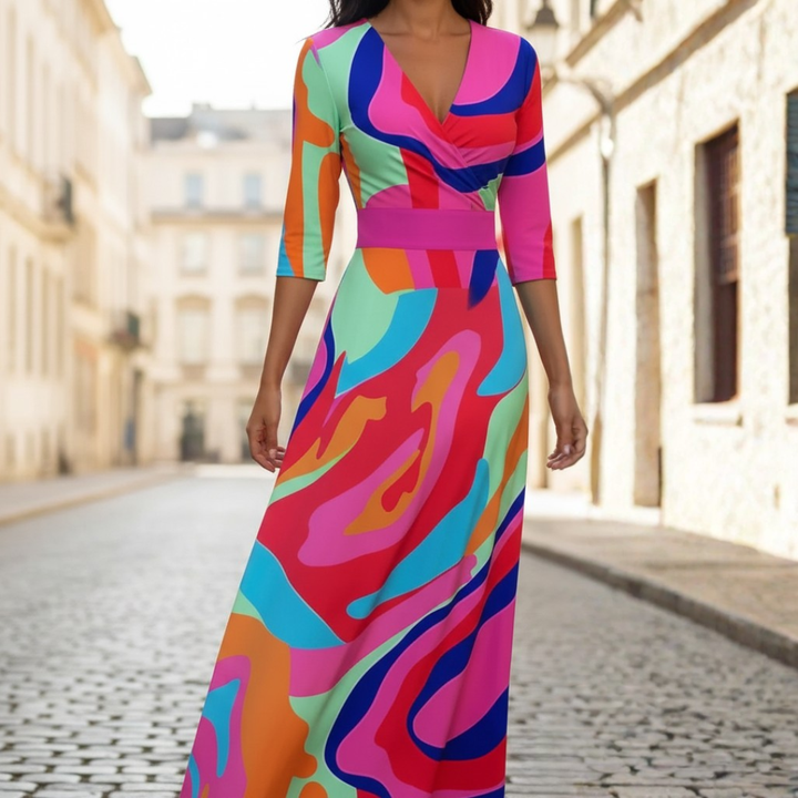 Abito Donna con Stampa Floreale Maniche Lunghe