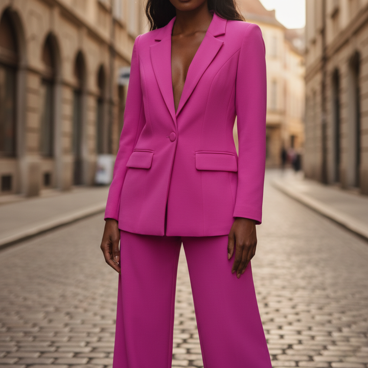 Tailleur Donna Blazer Pantalone Palazzo Elegante